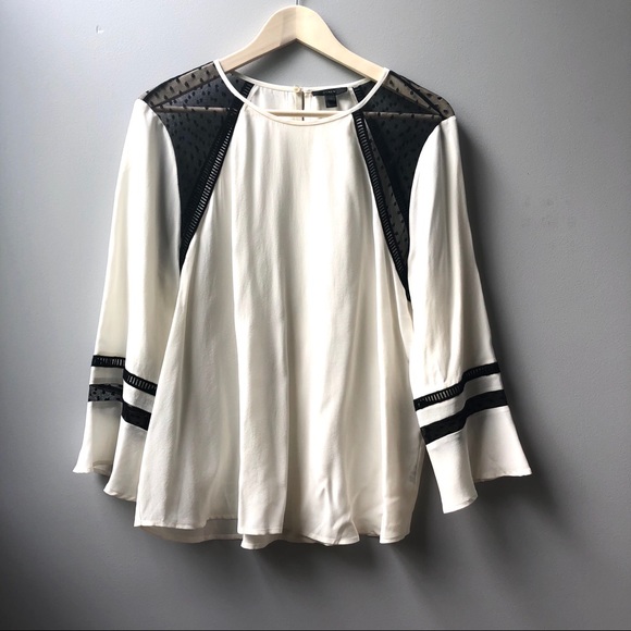 J. Crew Tops - J Crew Lace Flutter Sleeve 100% Silk Blouse 14